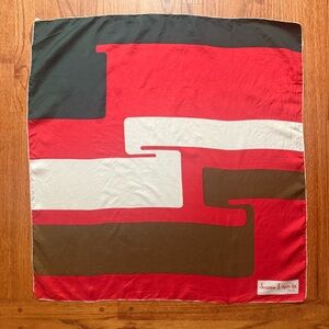 Jeanne Lanvin Paris dark green red white brown square silk scarf